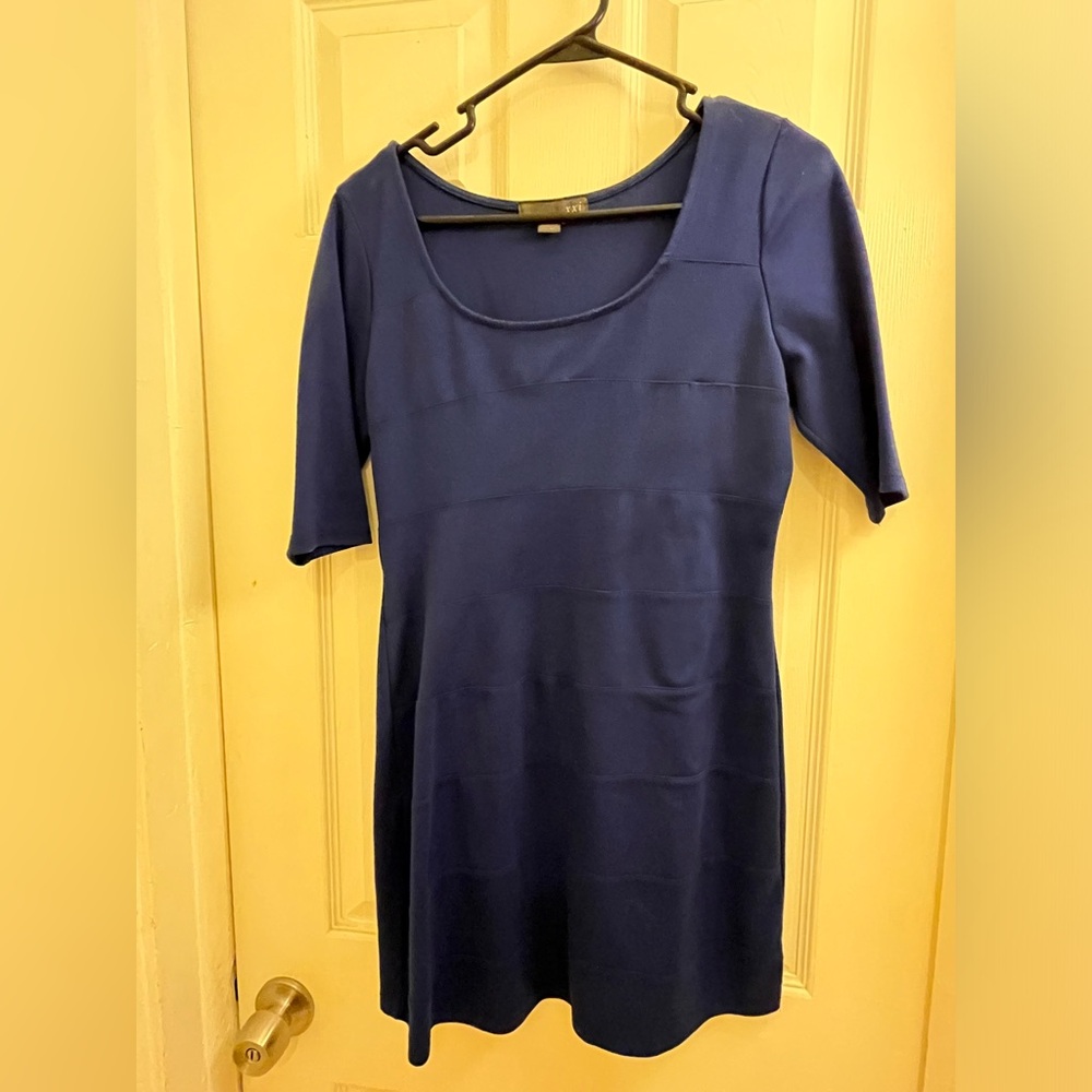 Forever 21 Quarter Length Sleeves Fitted Ribbed Dress BLUE